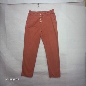 NiMin Terracotta Rust Elastic Waist Button Fly Straight Leg Pants Womens Medium